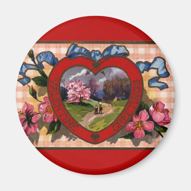 Vintage Valentines Day Greetings Heart and Flowers Magnet (Front)