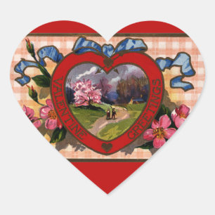 Vintage Valentines Day Greetings Heart and Flowers Sticker