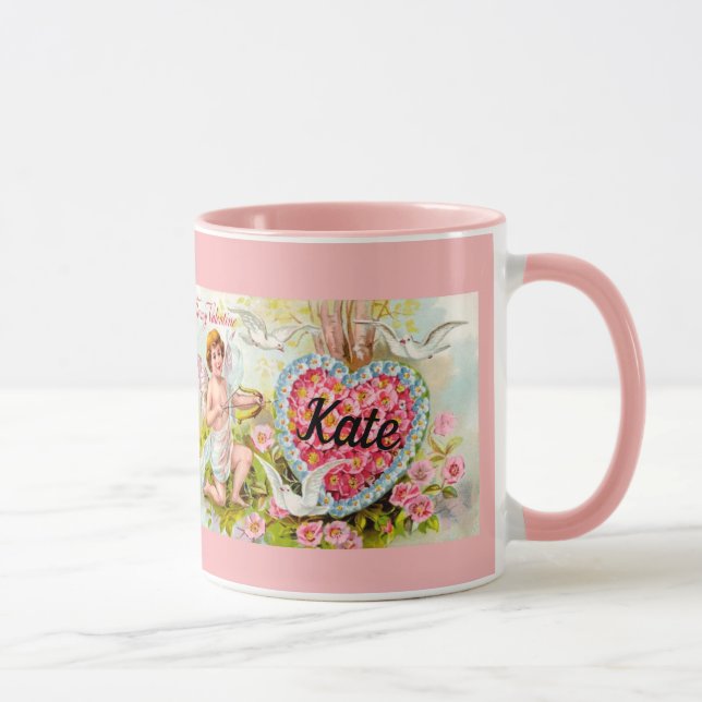 Vintage Valentine's Day Heart Custom Name Cup Mug (Right)