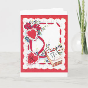 Vintage Valentine's Day Hearts, Flowers and Ribbon Holiday Card