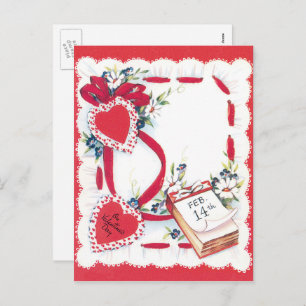 Vintage Valentine's Day Hearts, Flowers and Ribbon Holiday Postcard
