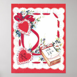 Vintage Valentine's Day Hearts, Flowers and Ribbon Poster