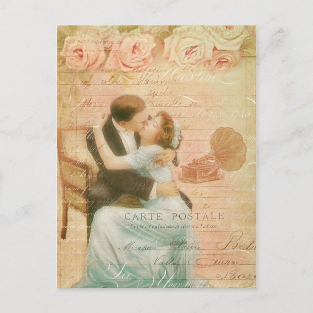 Vintage Valentine's Day Kissing Couple Collage Holiday Postcard (Front)