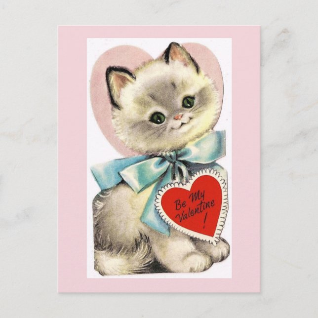 Vintage Valentine's Day Kitten Postcard (Front)