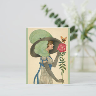 Vintage Valentine's Day, Lady Red Rose Butterfly Holiday Card