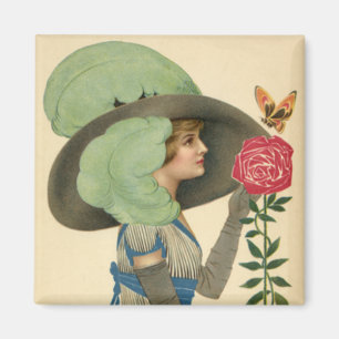 Vintage Valentine's Day, Lady Red Rose Butterfly Magnet