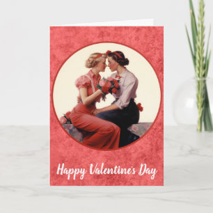 Vintage Valentines Day Lesbian Couple Card