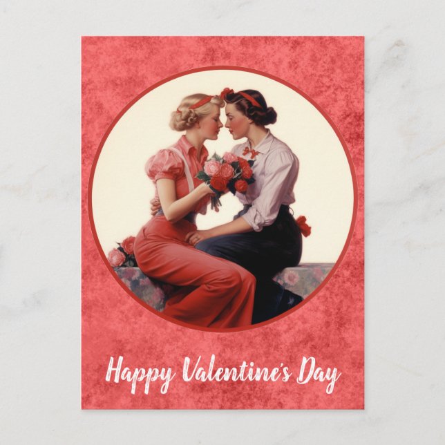 Vintage Valentines Day Lesbian Couple Postcard (Front)