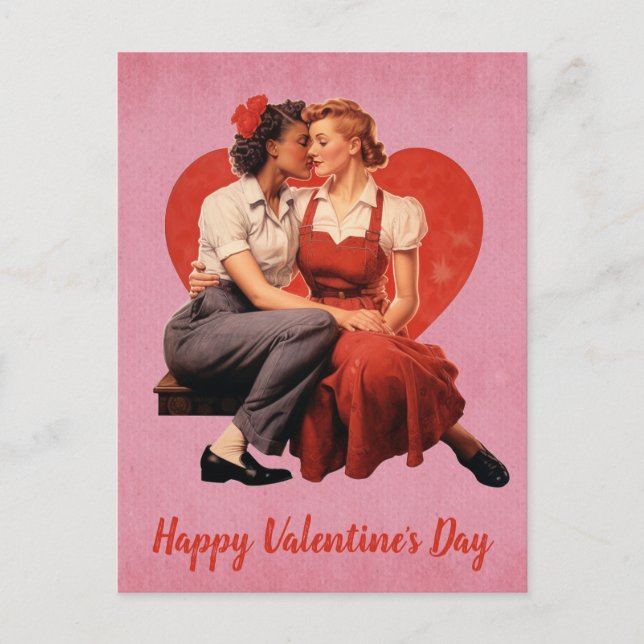 Vintage Valentines Day Lesbian Couple Postcard (Front)