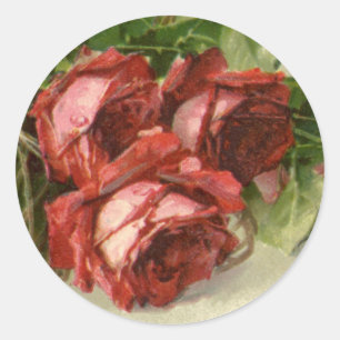 Vintage Valentine's Day Love, Crimson Red Roses Classic Round Sticker