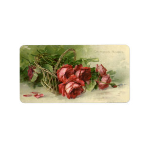 Vintage Valentine's Day Love, Crimson Red Roses Label