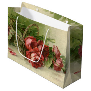 Vintage Valentine's Day Love, Crimson Red Roses Large Gift Bag