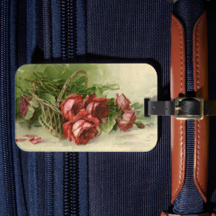 Vintage Valentine's Day Love, Crimson Red Roses Luggage Tag