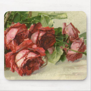 Vintage Valentine's Day Love, Crimson Red Roses Mouse Mat