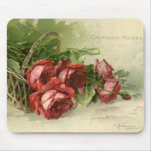 Vintage Valentine's Day Love, Crimson Red Roses Mouse Mat