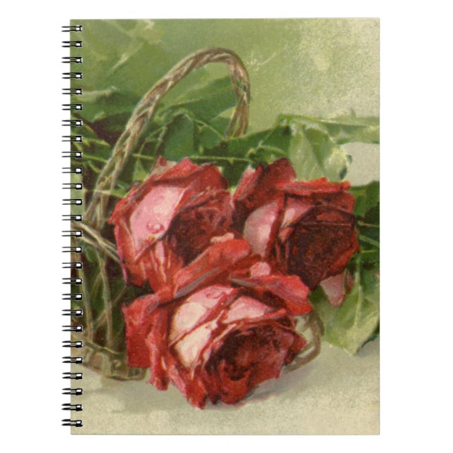 Vintage Valentine's Day Love, Crimson Red Roses Notebook (Front)