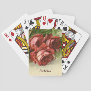 Vintage Valentine's Day Love, Crimson Red Roses Playing Cards