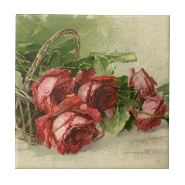 Vintage Valentine's Day Love, Crimson Red Roses Tile (Front)