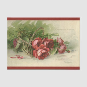 Vintage Valentine's Day Love, Crimson Red Roses Tissue Paper