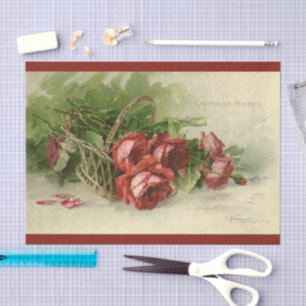 Vintage Valentine's Day Love, Crimson Red Roses Tissue Paper