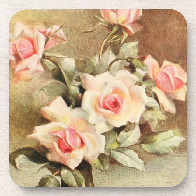 Vintage Valentine's Day Love Romance Pink Roses Coaster (Front)