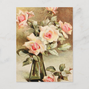 Vintage Valentine's Day Love Romance Pink Roses Holiday Postcard