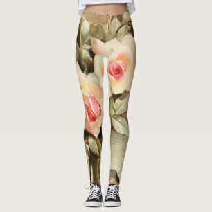 Vintage Valentine's Day Love Romance Pink Roses Leggings