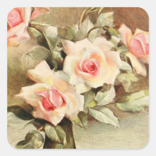 Vintage Valentine's Day Love Romance Pink Roses Square Sticker
