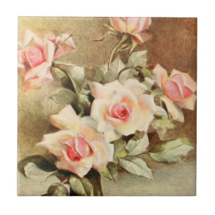 Vintage Valentine's Day Love Romance Pink Roses Tile