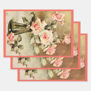 Vintage Valentine's Day Love Romance Pink Roses Wrapping Paper Sheet