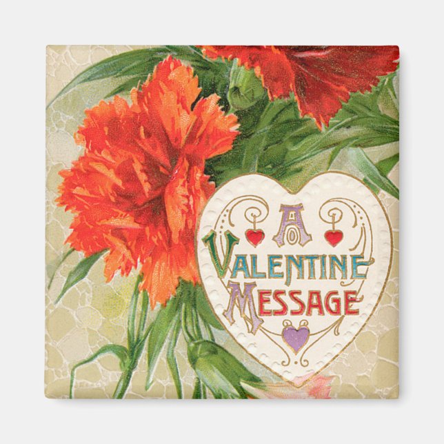 Vintage Valentine's Day Message, Carnation Flowers Magnet (Front)