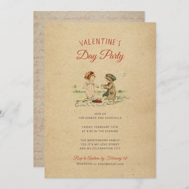 Vintage Valentine's Day Old Fashioned Party Cute Invitation (Front/Back)