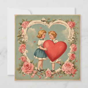 Vintage Valentine's Day Pink Roses Card