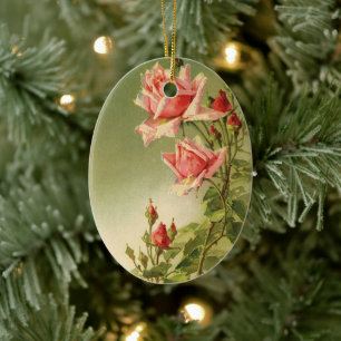 Vintage Valentine's Day Pink Victorian Garden Rose Ceramic Tree Decoration