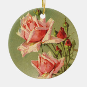Vintage Valentine's Day Pink Victorian Garden Rose Ceramic Tree Decoration