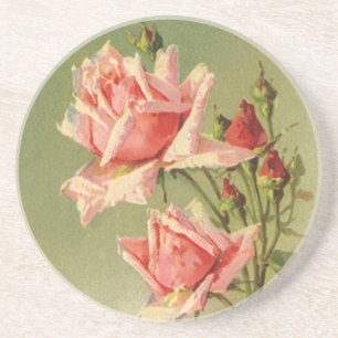 Vintage Valentine's Day Pink Victorian Garden Rose Coaster