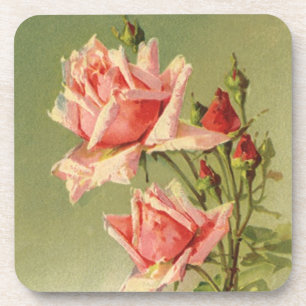Vintage Valentine's Day Pink Victorian Garden Rose Coaster