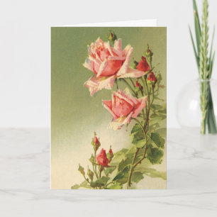 Vintage Valentine's Day Pink Victorian Garden Rose Holiday Card