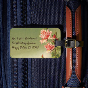 Vintage Valentine's Day Pink Victorian Garden Rose Luggage Tag