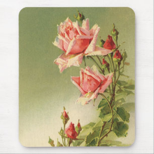 Vintage Valentine's Day Pink Victorian Garden Rose Mouse Mat
