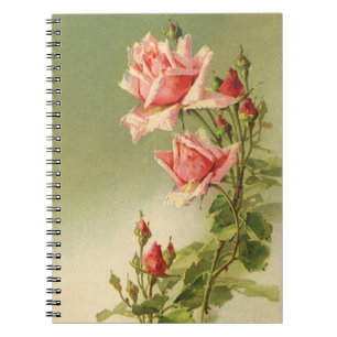 Vintage Valentine's Day Pink Victorian Garden Rose Notebook