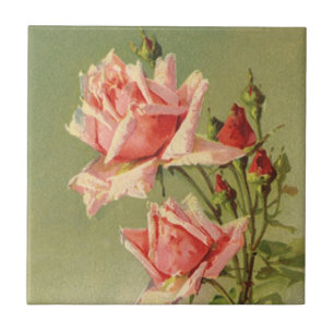 Vintage Valentine's Day Pink Victorian Garden Rose Tile