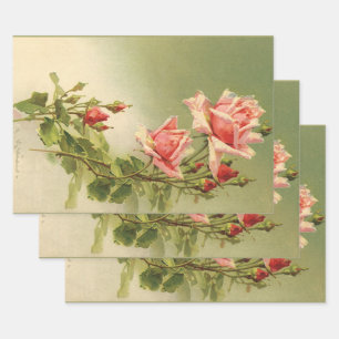 Vintage Valentine's Day Pink Victorian Garden Rose Wrapping Paper Sheet
