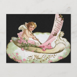 Vintage Valentine's Day Postcard Angel Roses Card