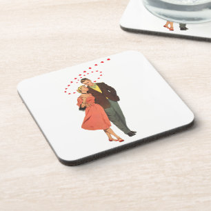 Vintage Valentine's Day, Romantic Floating Hearts Coaster