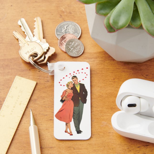 Vintage Valentine's Day, Romantic Floating Hearts Key Ring (Desk)