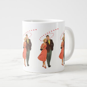 Vintage Valentine's Day, Romantic Floating Hearts Large Coffee Mug