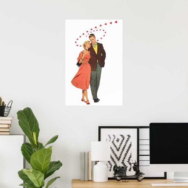 Vintage Valentine's Day, Romantic Floating Hearts Poster (Home Office)