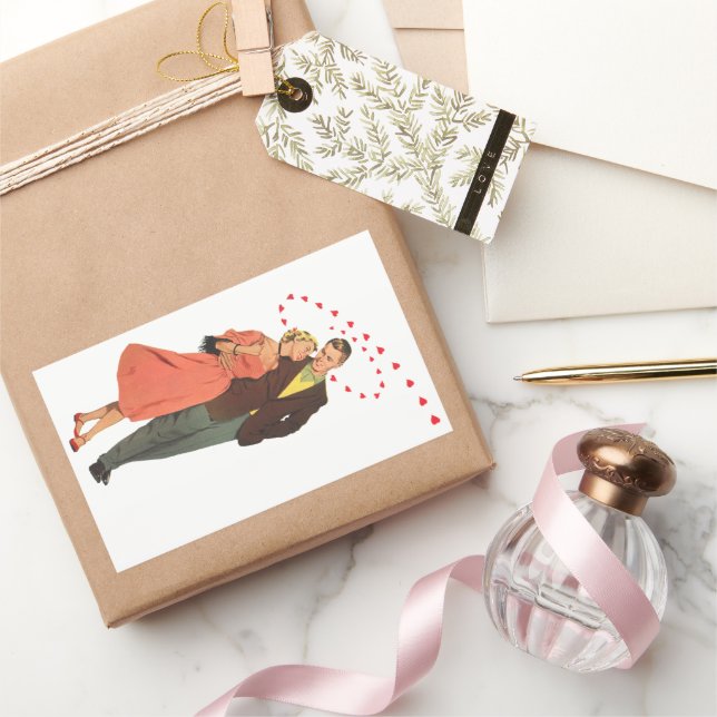 Vintage Valentine's Day, Romantic Floating Hearts Rectangular Sticker (Gifting)