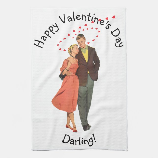 Vintage Valentine's Day, Romantic Floating Hearts Tea Towel (Vertical)